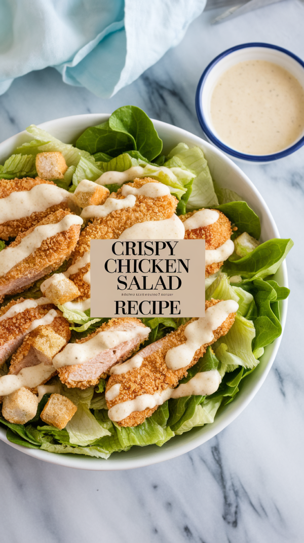 Fresh and flavorful Chicken Caesar Salad recipe featuring crispy chicken, crisp romaine lettuce, creamy Caesar dressing, Parmesan cheese, and crunchy croutons, perfect for a quick and satisfying meal.