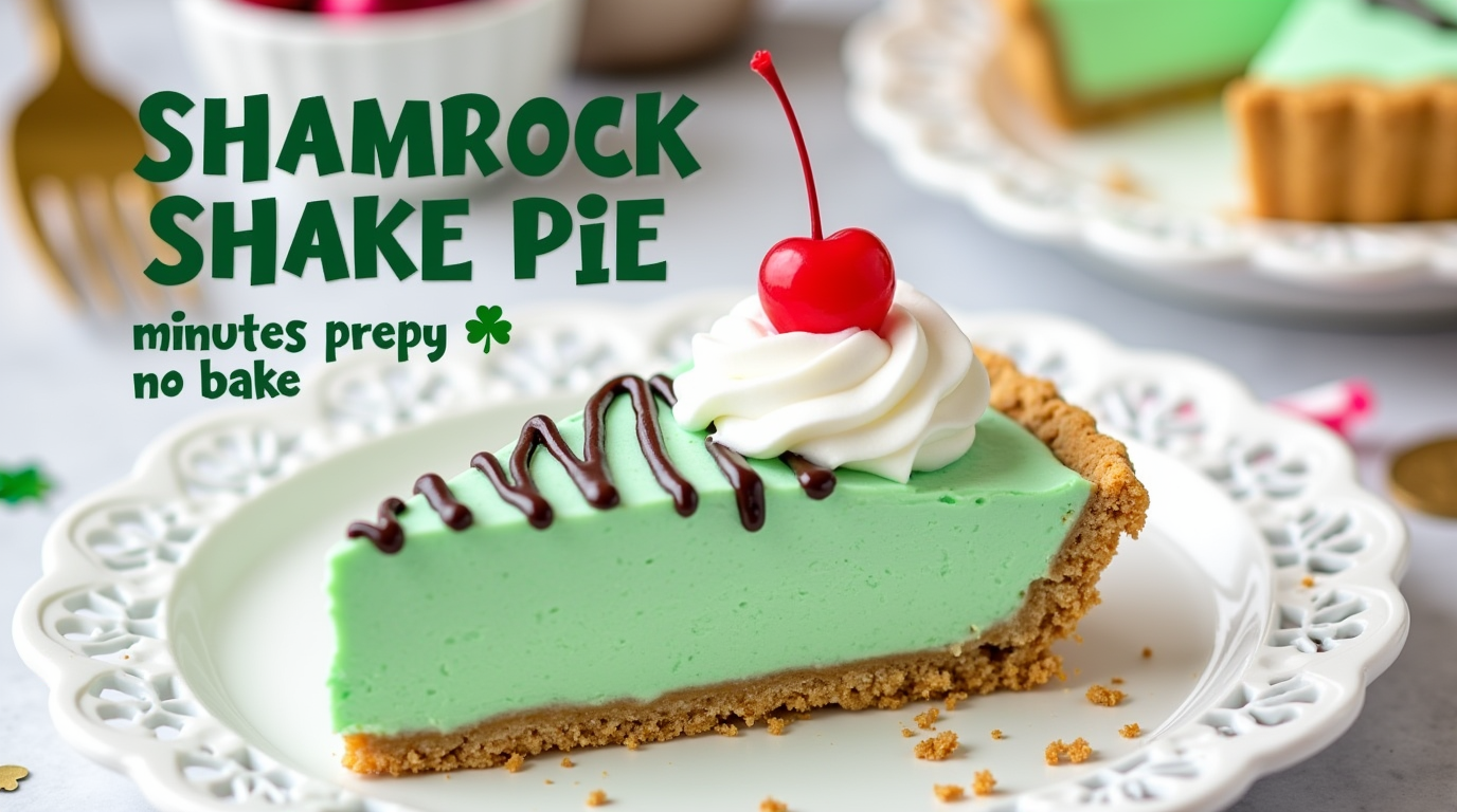 Shamrock Shake Pie with whipped cream and mint garnish on top.
