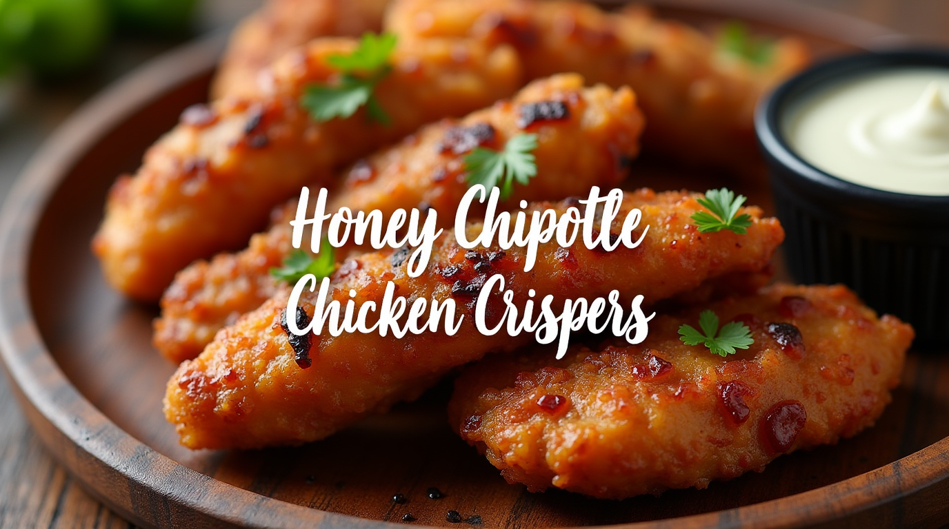 A plate of Honey Chipotle Chicken with a caramelized glaze, garnished with fresh cilantro and served with a side of lime wedges.