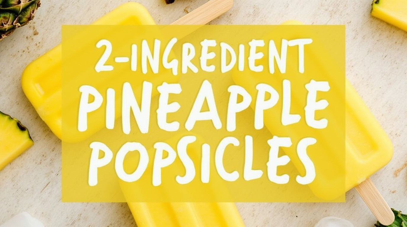 Refreshing homemade pineapple popsicles with a vibrant yellow color, served on a wooden tray with fresh pineapple slices.
