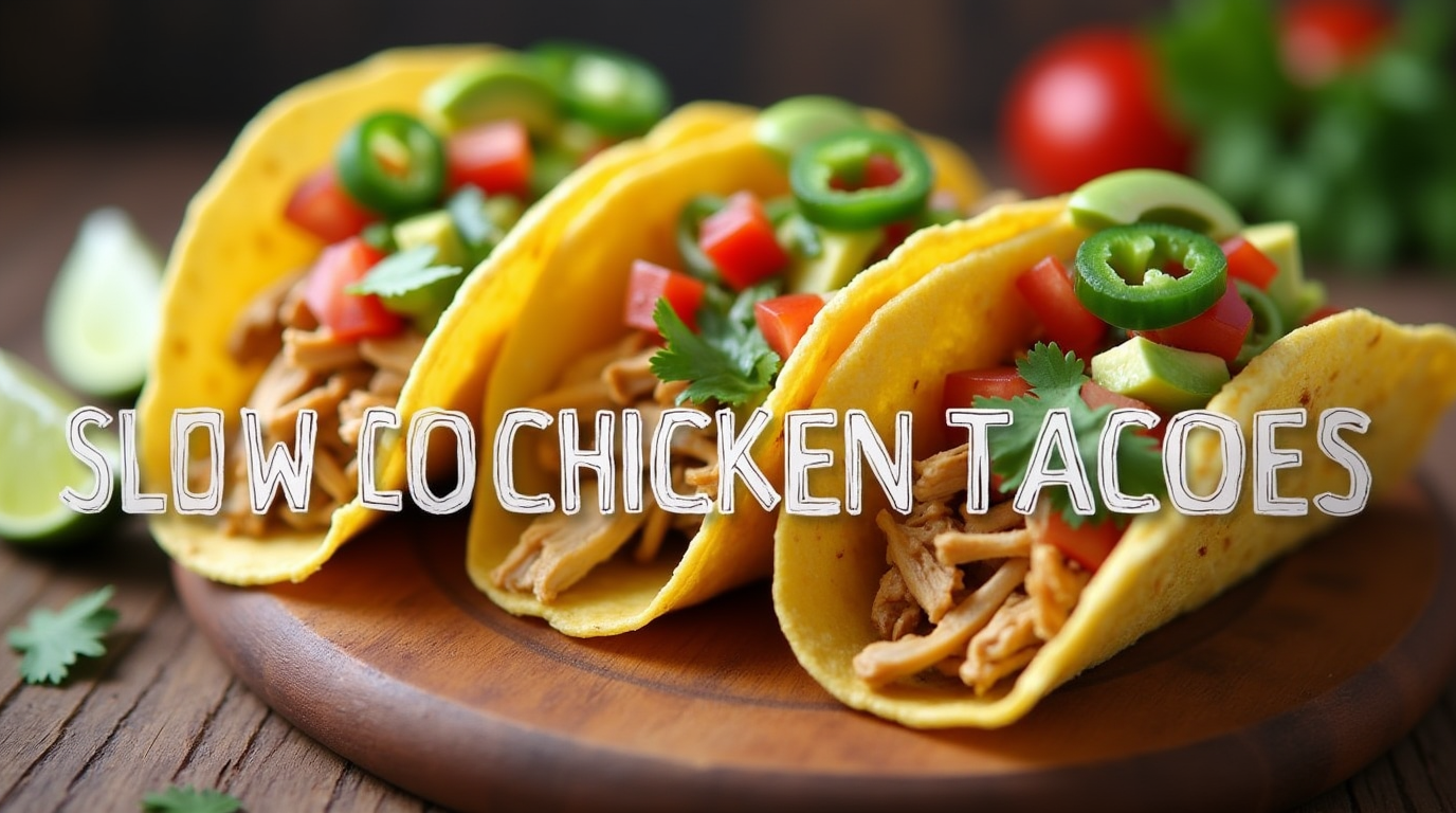 Tender Slow Cooker Queso Chicken Tacos served in warm tortillas, topped with melted queso, fresh cilantro, diced tomatoes, and a squeeze of lime