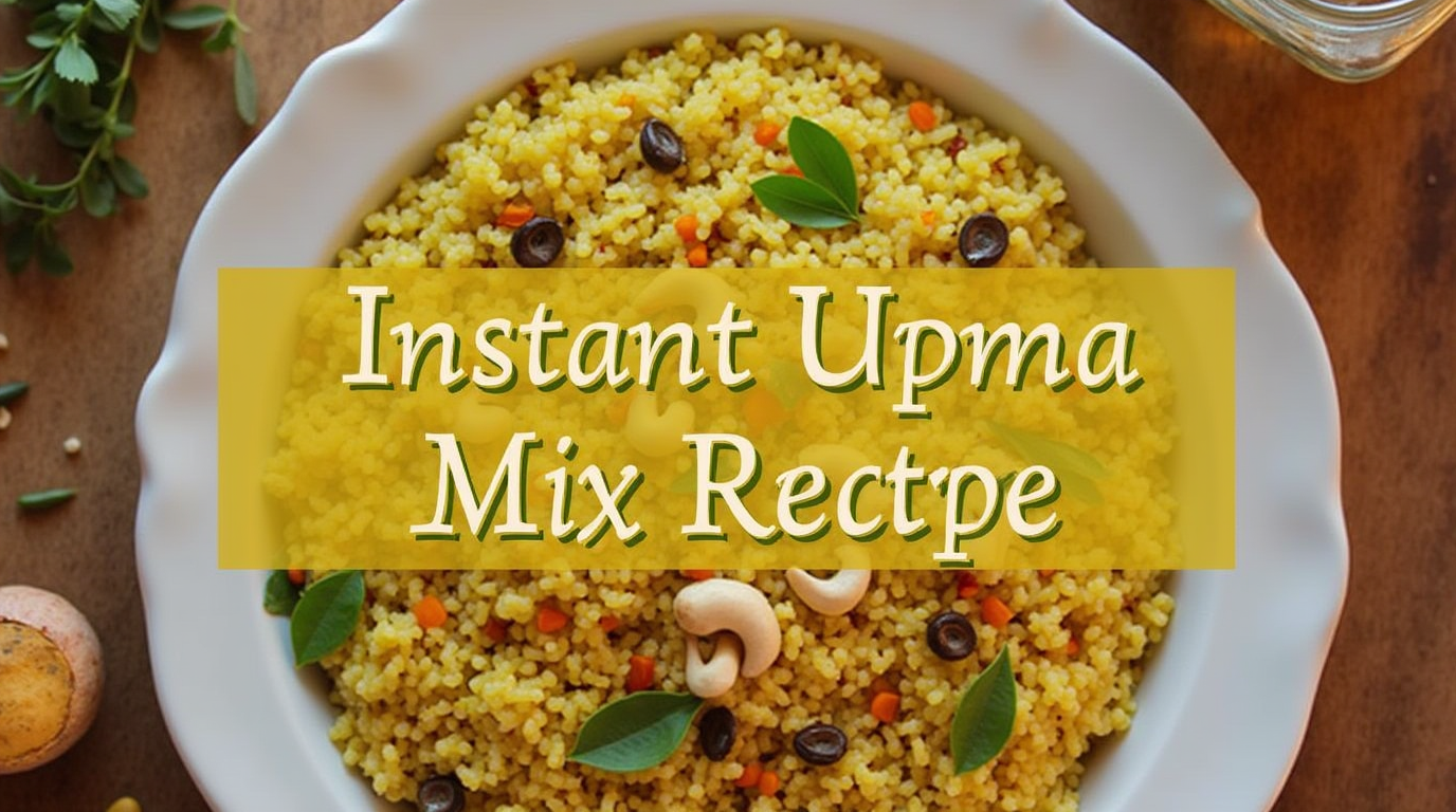 A jar of homemade instant upma mix with roasted semolina, spices, and dried vegetables, ready to be cooked into a quick and flavorful South Indian breakfast.