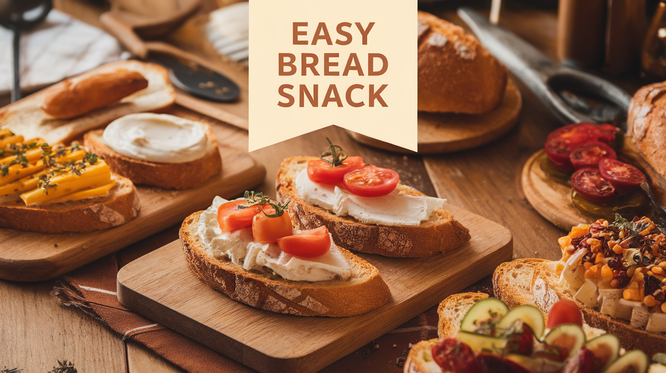 Simple and delicious easy bread snack with toppings like cheese, herbs, and tomatoes, perfect for a quick bite.