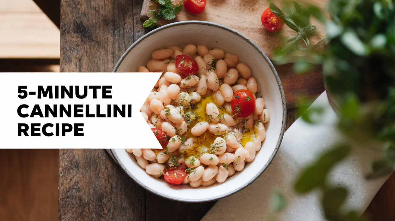 A bowl of creamy cannellini beans garnished with fresh herbs, served with crusty bread on the side.