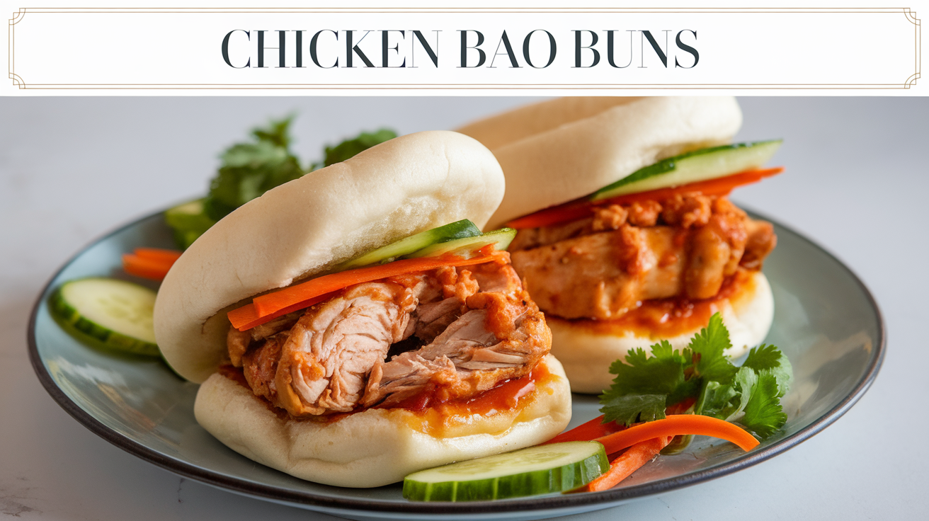 Soft and fluffy steamed chicken bao buns filled with tender chicken and fresh vegetables.