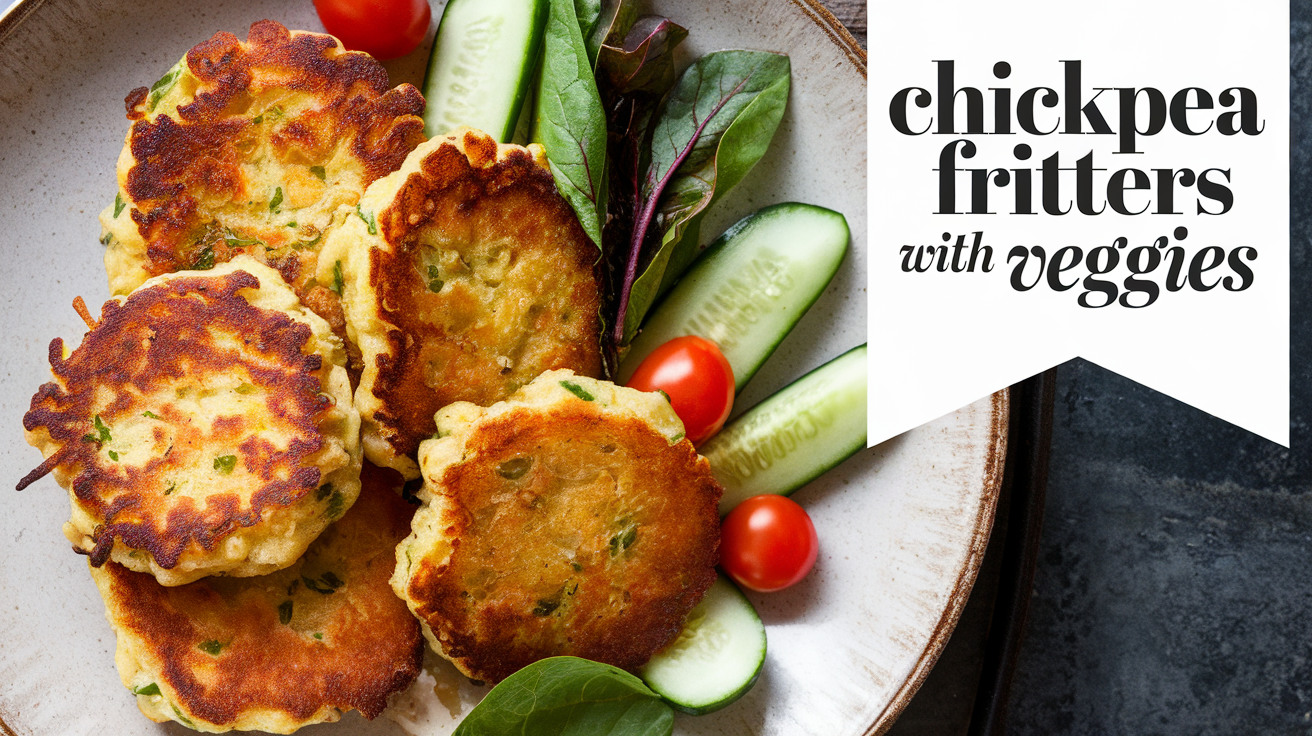 Crispy chickpea fritters served with a side of fresh veggies.