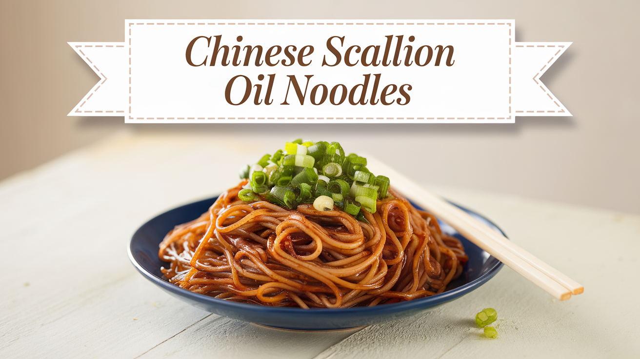 A bowl of Chinese Scallion Oil Noodles garnished with fresh chopped scallions, served with a rich, savory sauce.