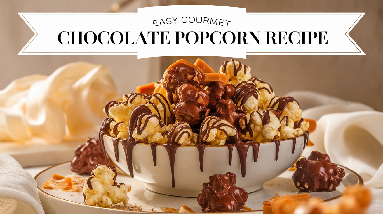 A bowl of homemade gourmet chocolate popcorn with a sprinkle of sea salt on top, perfect for a sweet and savory snack.