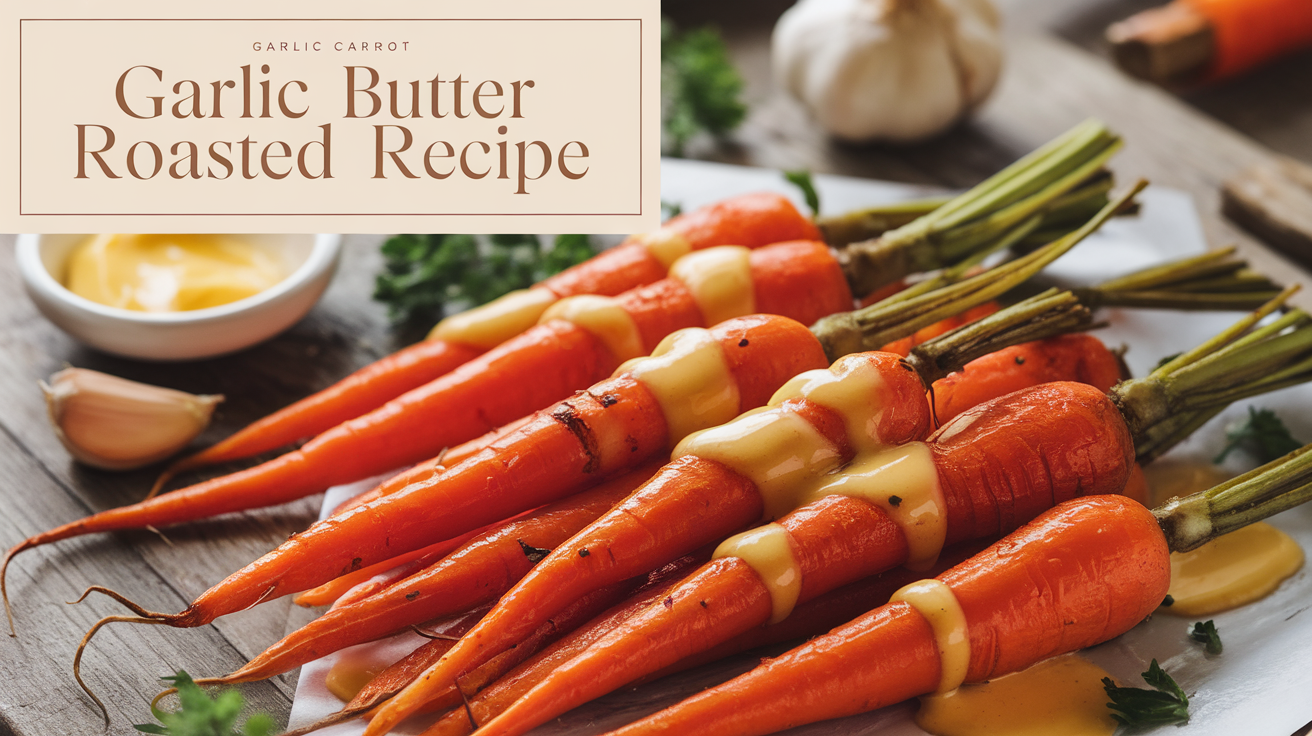 Garlic butter roasted carrots garnished with fresh herbs, served in a white dish.