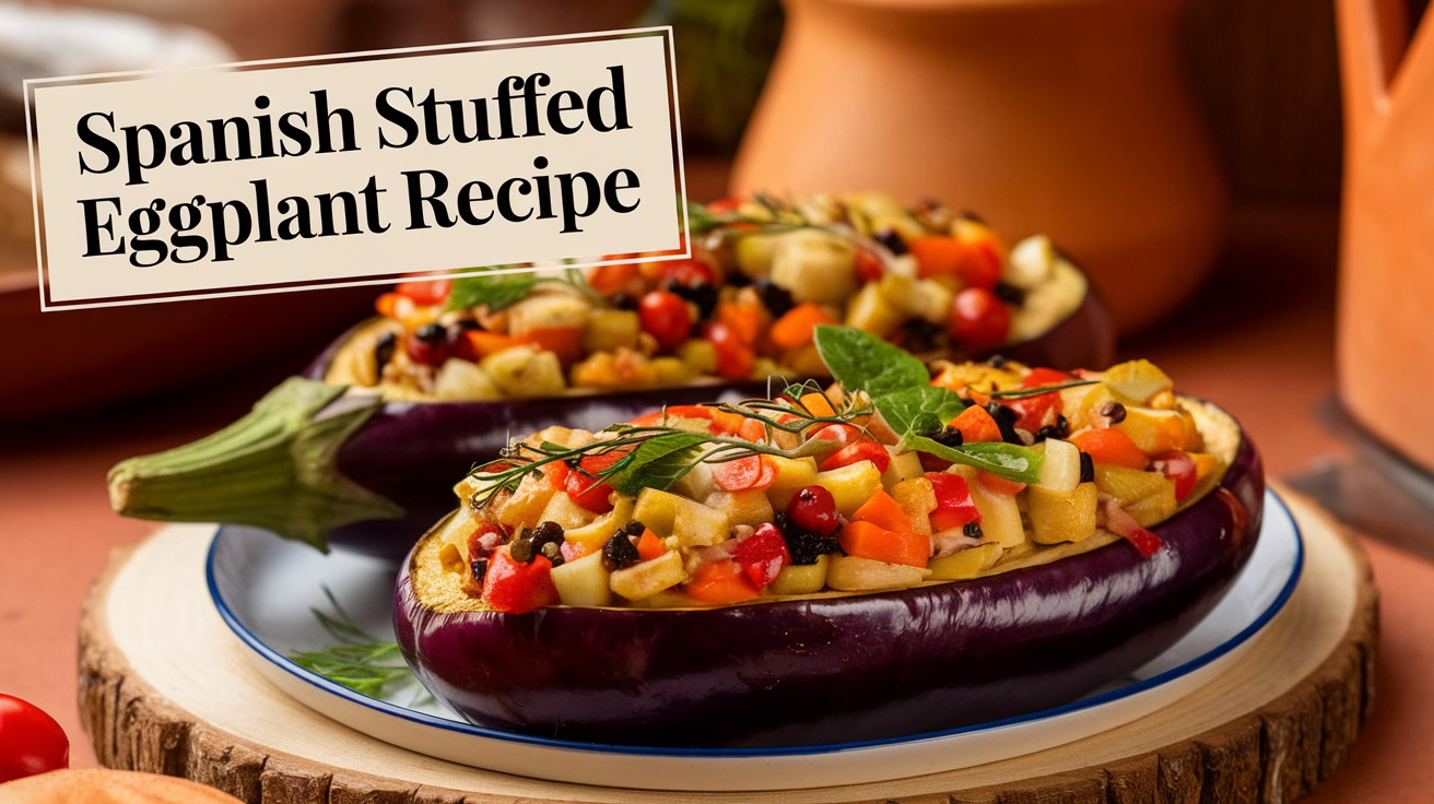 Delicious Spanish stuffed eggplant filled with savory vegetables and spices, ready to be served.