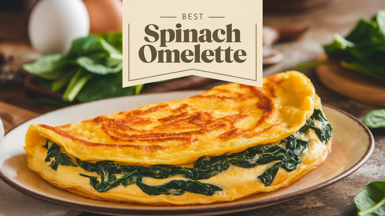 Delicious spinach omelette served with fresh herbs and a side of toast.