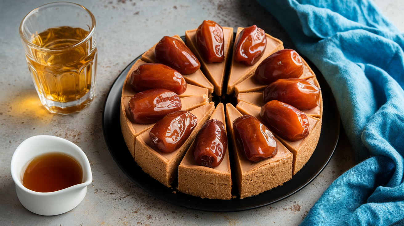 Golden Chinese Prosperity Cake (Fa Gao) with cracked top on a red plate, decorated with sesame seeds, symbolizing wealth and good fortune.
